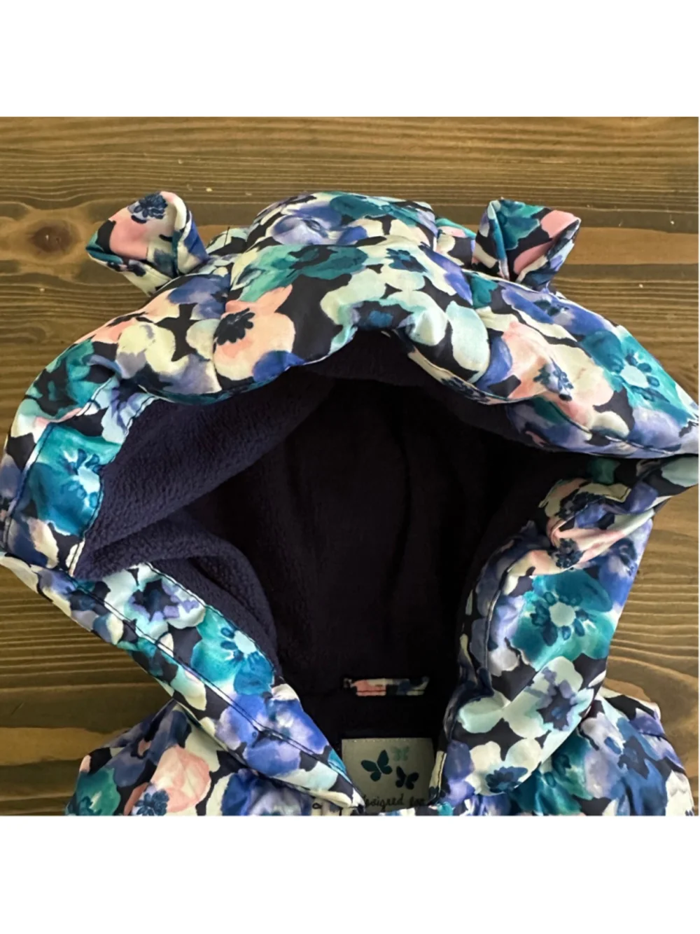 Kids Gymboree Puffer Vest 5T Blue Pink Floral Fleece Hood Bow Waist